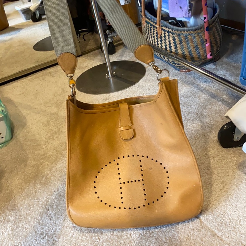 Hermès Leather bag with canvas strap. Moms closet circa the early 90s.